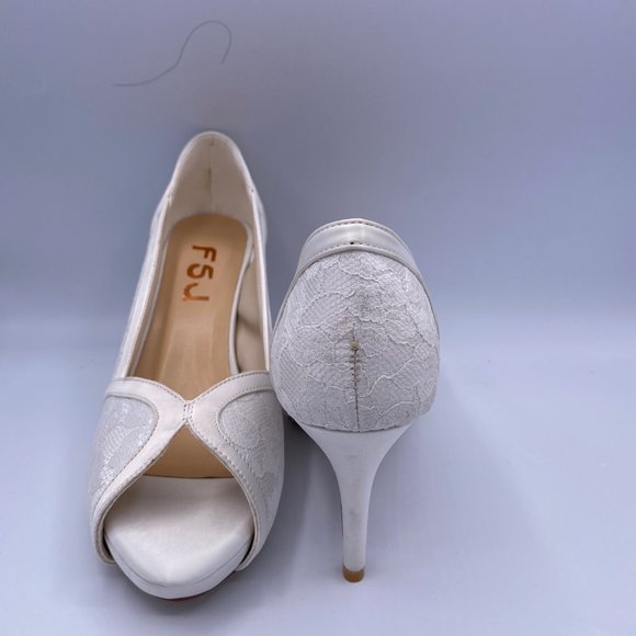 FSJ White Peep Toe Stilettos Heels Lace Wedding - Picture 5 of 9